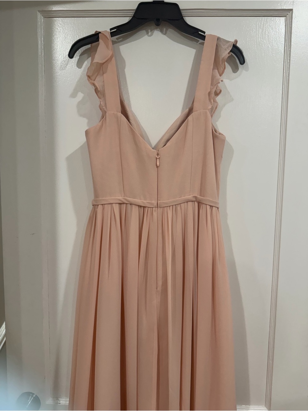 Azazie Blush Maxi Dress with Ruffle Straps - Picture 6 of 9